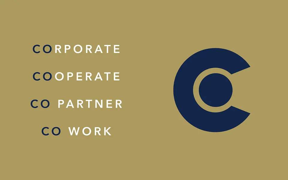COSEC logomark with the words corporate, cooperate, co partner, co work